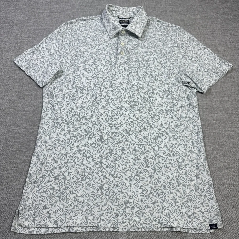 Faherty Reserve Movement Pique Polo Shirt Mens M White Floral Cotton